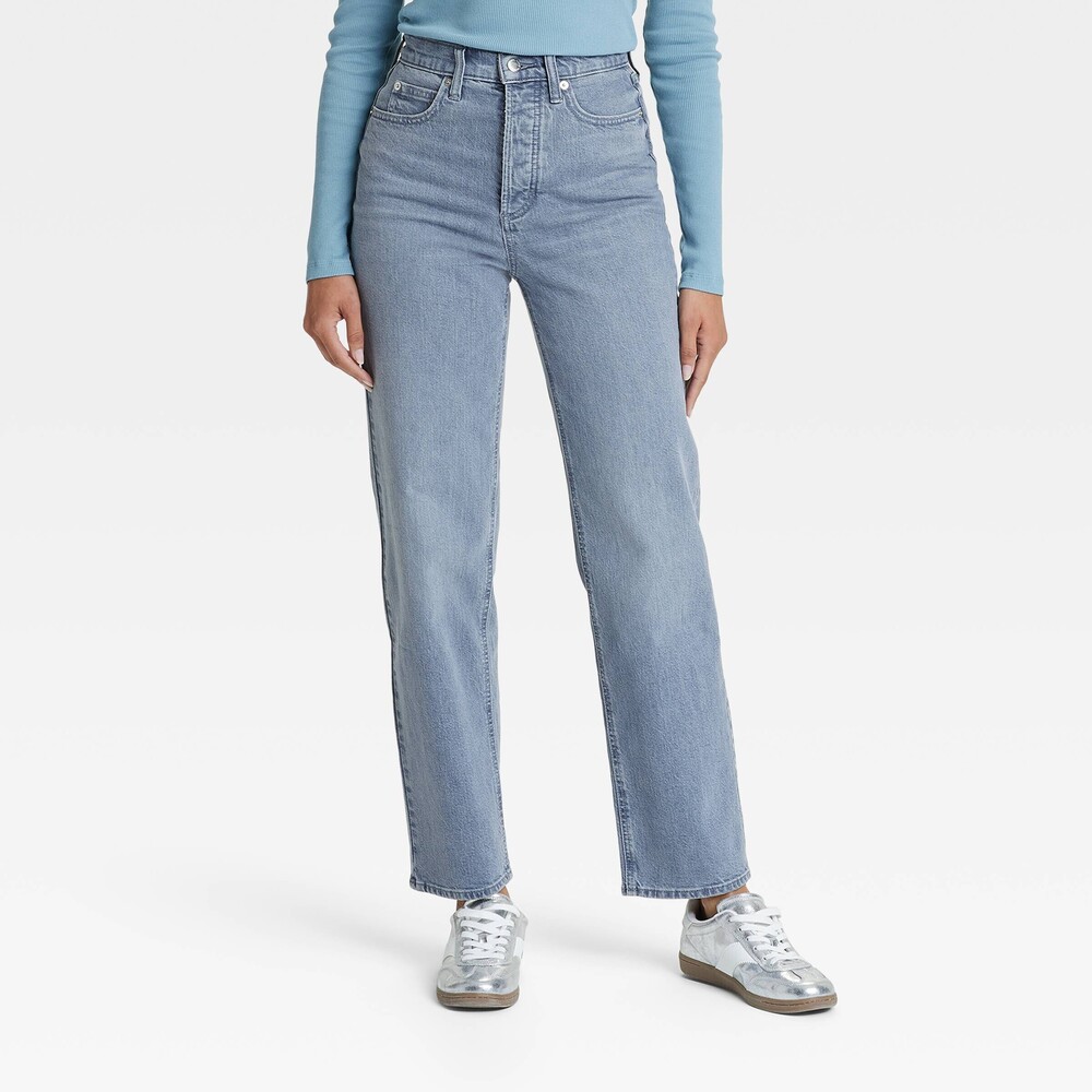 High-Rise Straight Ankle Jeans - Gray 0